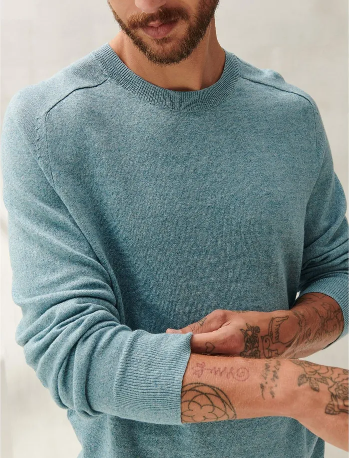 Sweaters Men Lucky Brand Linen Welterweight Crew Heather Blue
