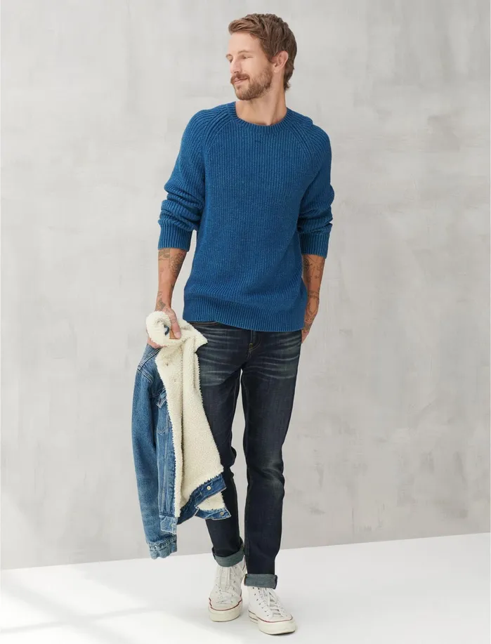 Sweaters Men Lucky Brand Washed Crew Neck Sweater Indigo