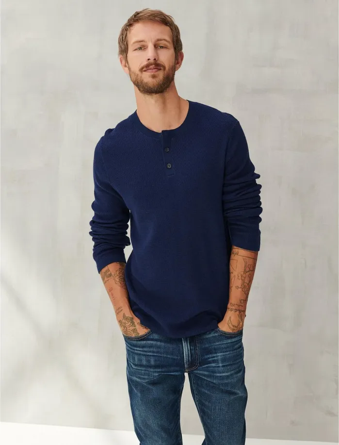 Sweaters Men Lucky Brand Welterweight Henley Heather Navy