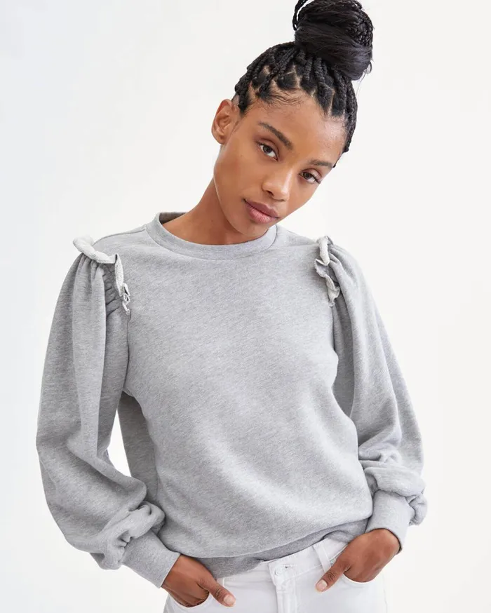 Sweaters Women 7 For All Mankind Exposed Ruffle Shoulder Sweater In Heather Charcoal Sweaters Women 7 For All Mankind Exposed Ruffle Shoulder Sweater In Heather Charcoal