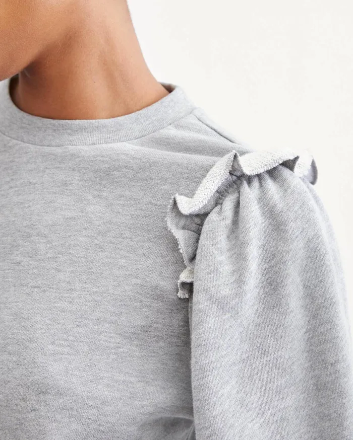 Sweaters Women 7 For All Mankind Exposed Ruffle Shoulder Sweater In Heather Charcoal