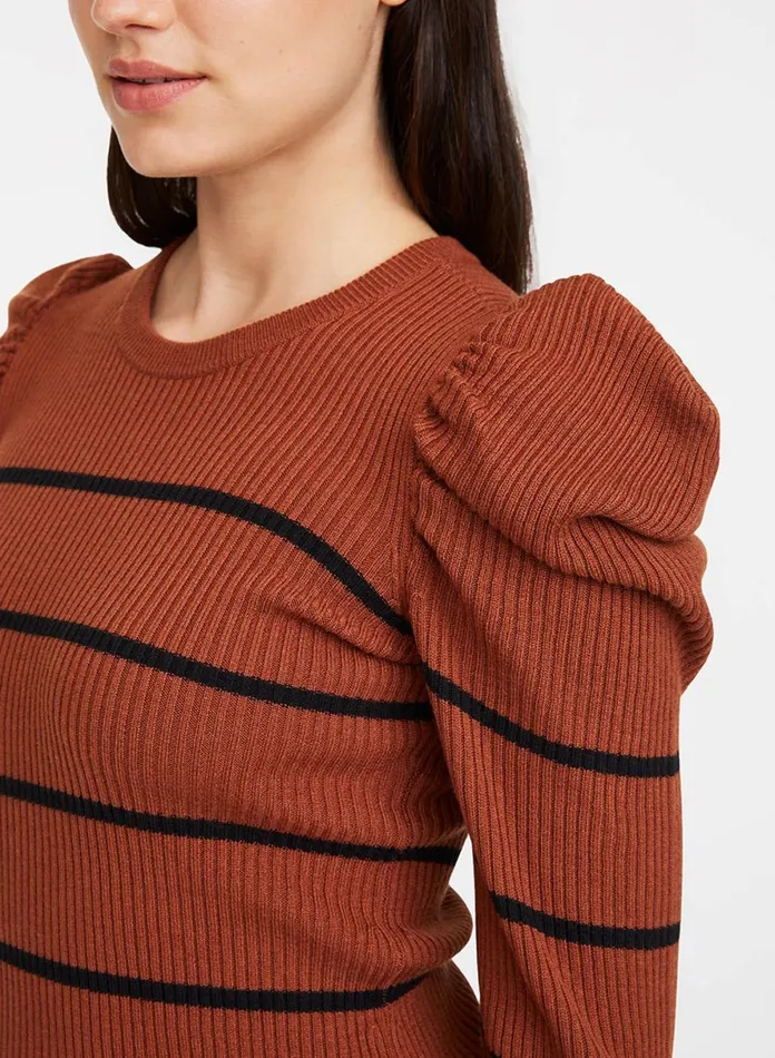Sweaters Women 7 For All Mankind Long Sleeve Puff Shoulder Crewneck In SpiceBlack Stripe