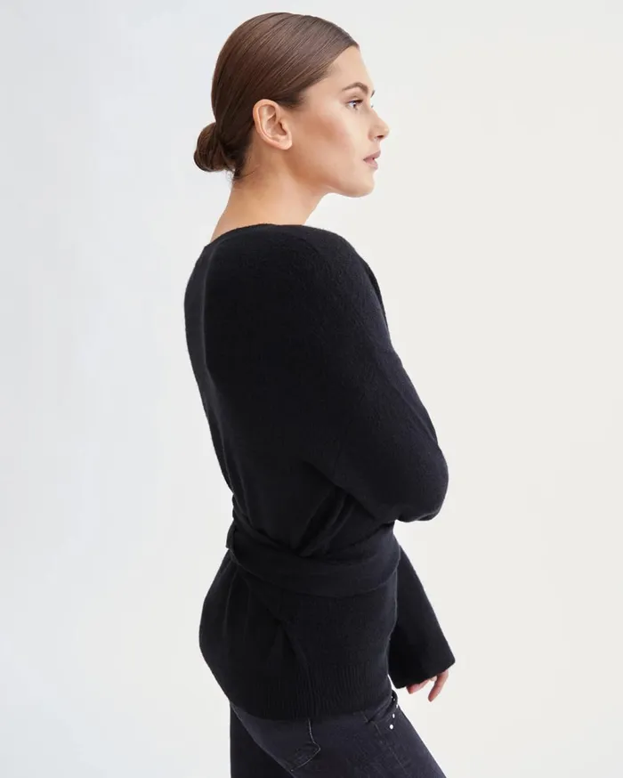 Sweaters Women 7 For All Mankind Touch Of Cashmere Tie Waist Sweater In Jet Black
