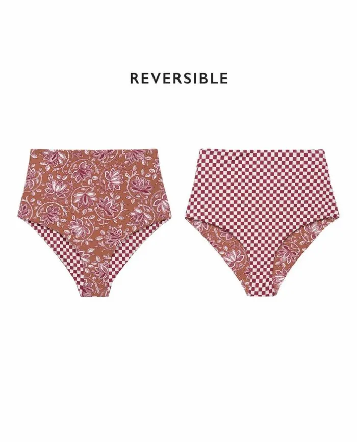 Swim The Great The Reversible MidRise Brief Ruby Check And Golden Sands Oasis Floral