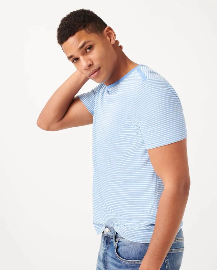 Tees Men 7 For All Mankind Bound Neck Tee In BlueWhite Stripe