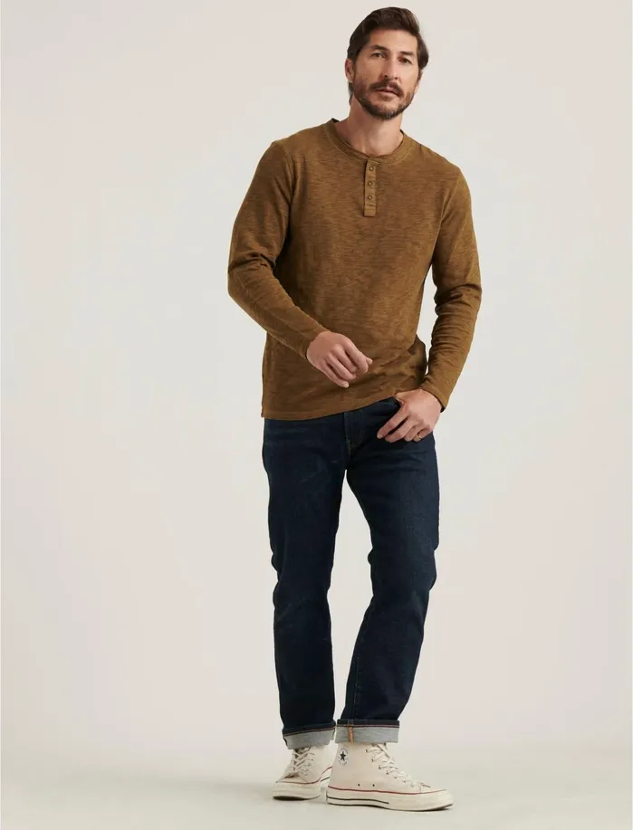 Tees Men Lucky Brand Long Sleeve Snap Henley Teak