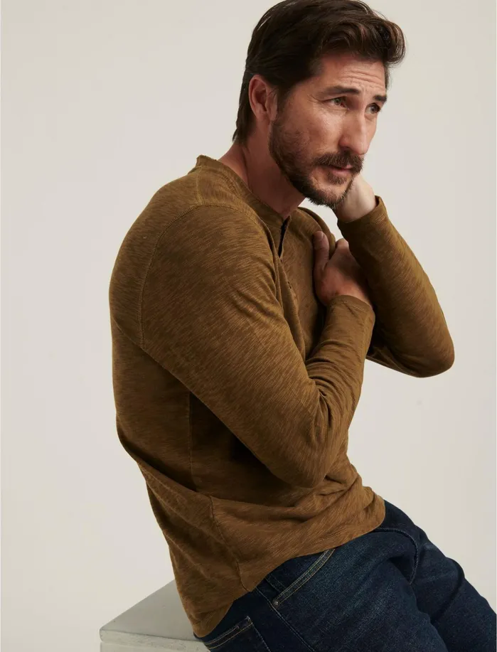 Tees Men Lucky Brand Long Sleeve Snap Henley Teak
