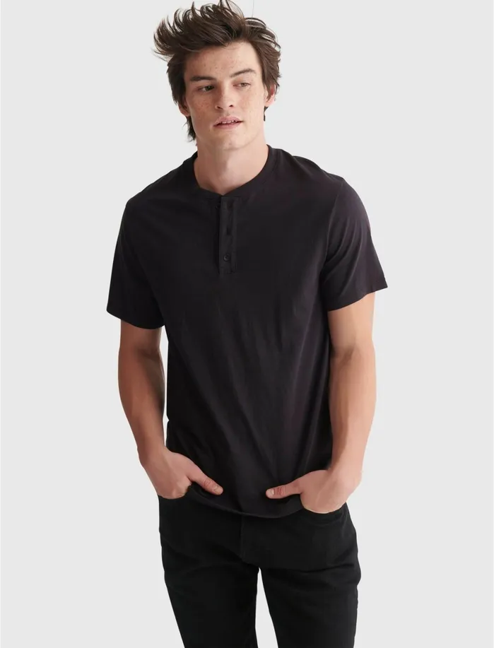 Tees Men Lucky Brand Pima Henley Black Onyx