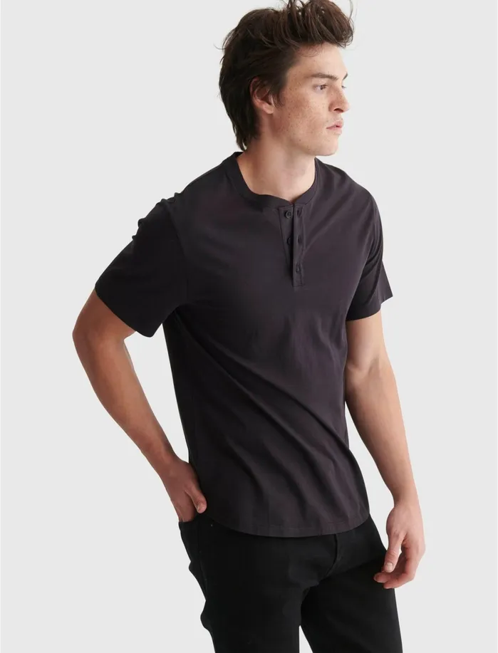 Tees Men Lucky Brand Pima Henley Black Onyx