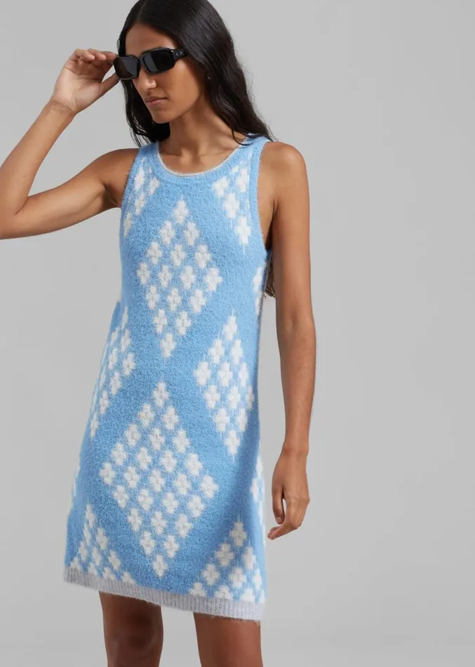The Frankie Shop 31 Phillip Lim Argyle Jacquard Sleeveless Mini Dress 8211 Hudson BlueMulti Women Dresses