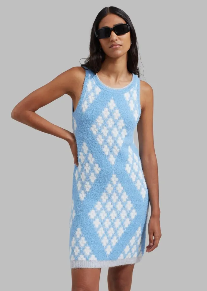 The Frankie Shop 31 Phillip Lim Argyle Jacquard Sleeveless Mini Dress 8211 Hudson BlueMulti Women Dresses