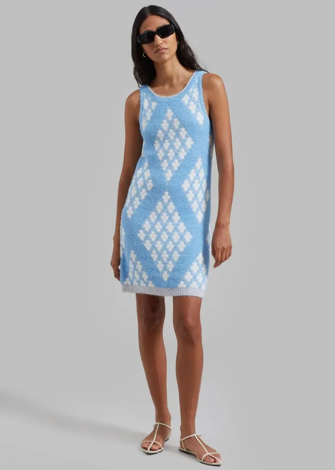 The Frankie Shop 31 Phillip Lim Argyle Jacquard Sleeveless Mini Dress 8211 Hudson BlueMulti Women Dresses