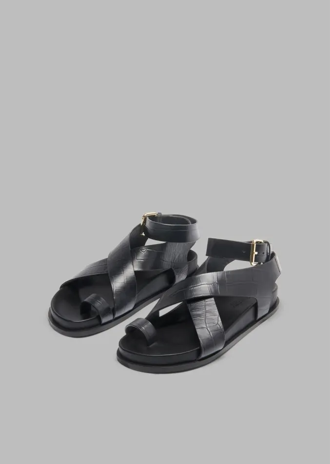 The Frankie Shop AEmery Jalen Sandal 8211 Black Croc Women Shoes
