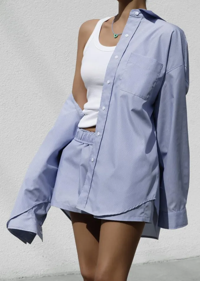 The Frankie Shop Addie Button Down Shirt 8211 Blue Stripe Women Clothing