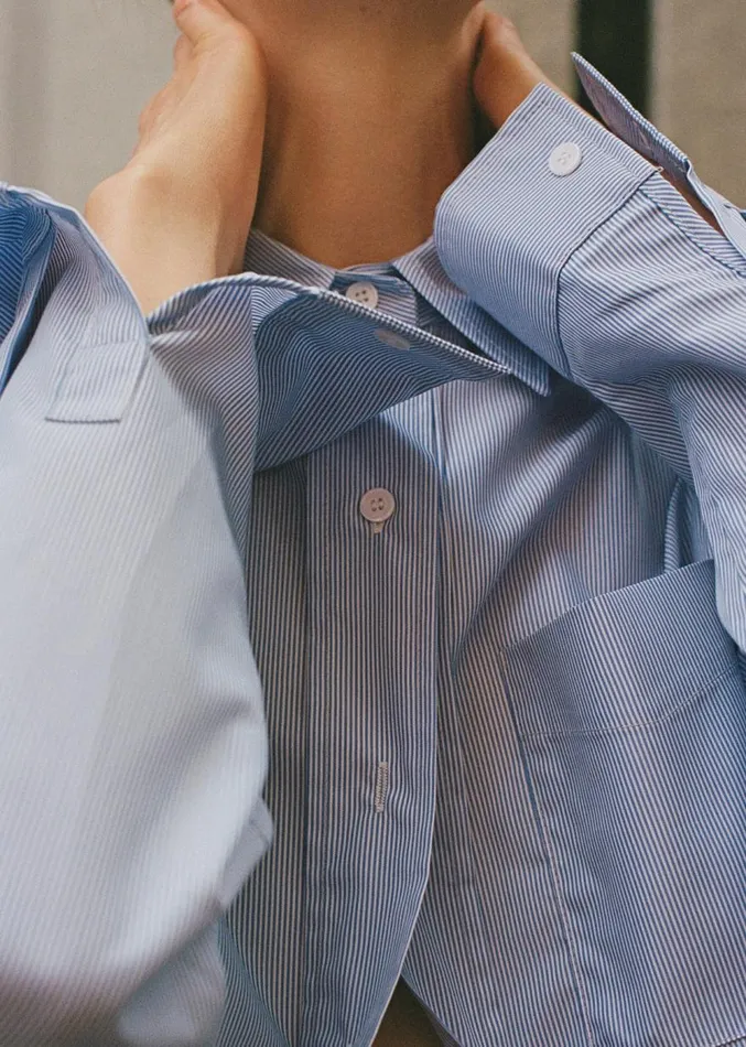 The Frankie Shop Addie Button Down Shirt 8211 Blue Stripe Women Clothing