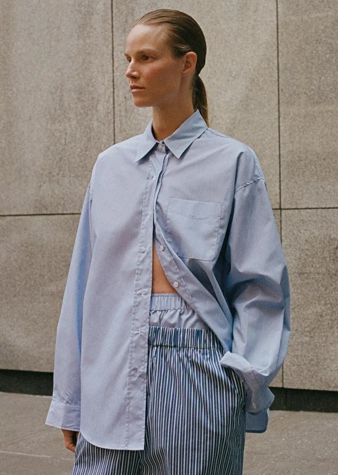 The Frankie Shop Addie Button Down Shirt 8211 Blue Stripe Women Clothing