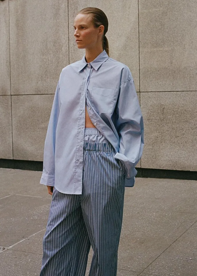 The Frankie Shop Addie Button Down Shirt 8211 Blue Stripe Women Clothing