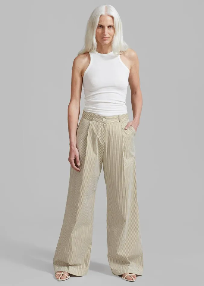 The Frankie Shop Addison Pants 8211 Khaki Stripe Women Clothing