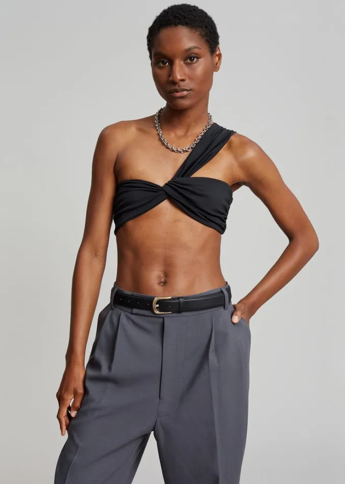 The Frankie Shop Aexae Ruched One Shoulder Swim Top 8211 Black Women Swimwear