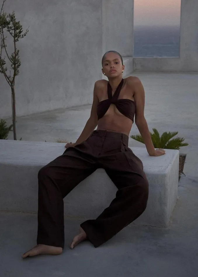 The Frankie Shop Aexae Wrap Tie Swim Top 8211 Brown Women Swimwear