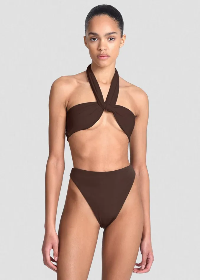 The Frankie Shop Aexae Wrap Tie Swim Top 8211 Brown Women Swimwear