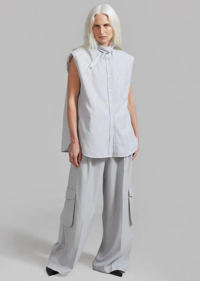The Frankie Shop Aiden Long Collar Shirt 8211 Grey Stripe Women Clothing