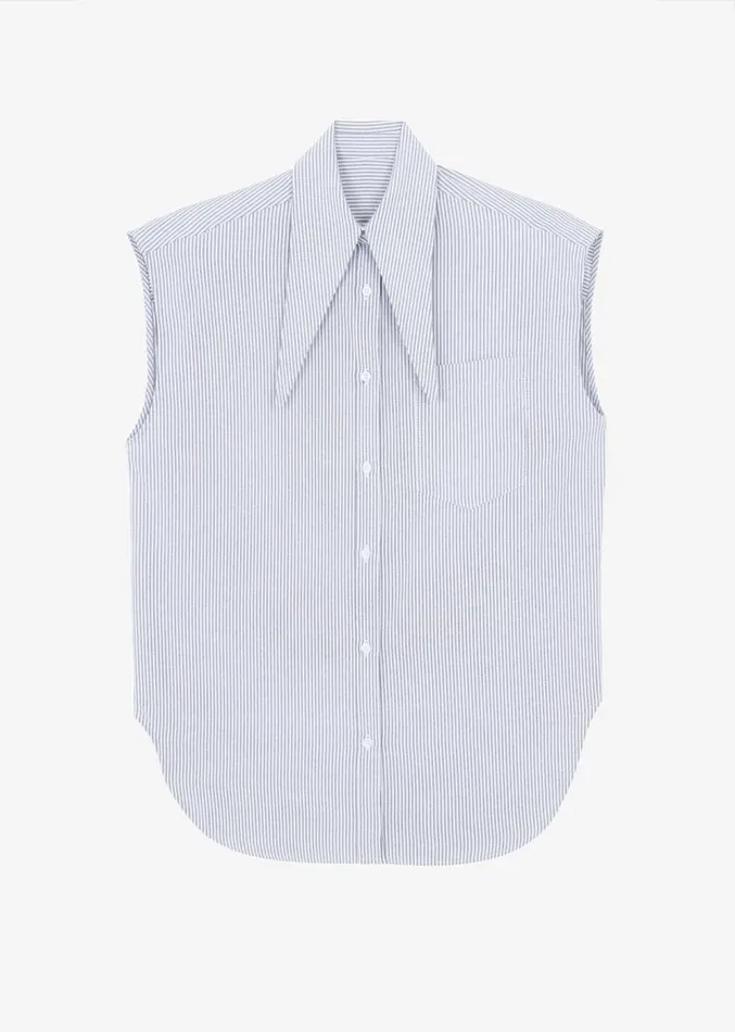 The Frankie Shop Aiden Long Collar Shirt 8211 Grey Stripe Women Clothing