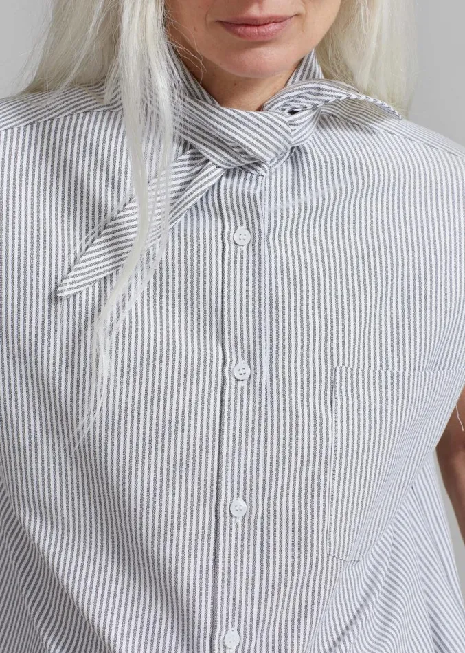 The Frankie Shop Aiden Long Collar Shirt 8211 Grey Stripe Women Clothing