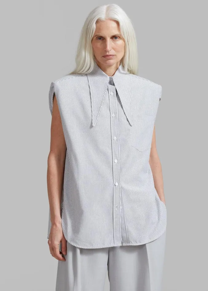 The Frankie Shop Aiden Long Collar Shirt 8211 Grey Stripe Women Clothing