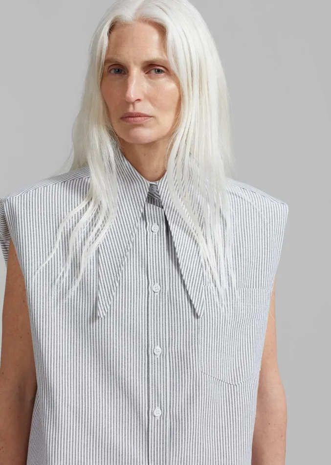 The Frankie Shop Aiden Long Collar Shirt 8211 Grey Stripe Women Clothing