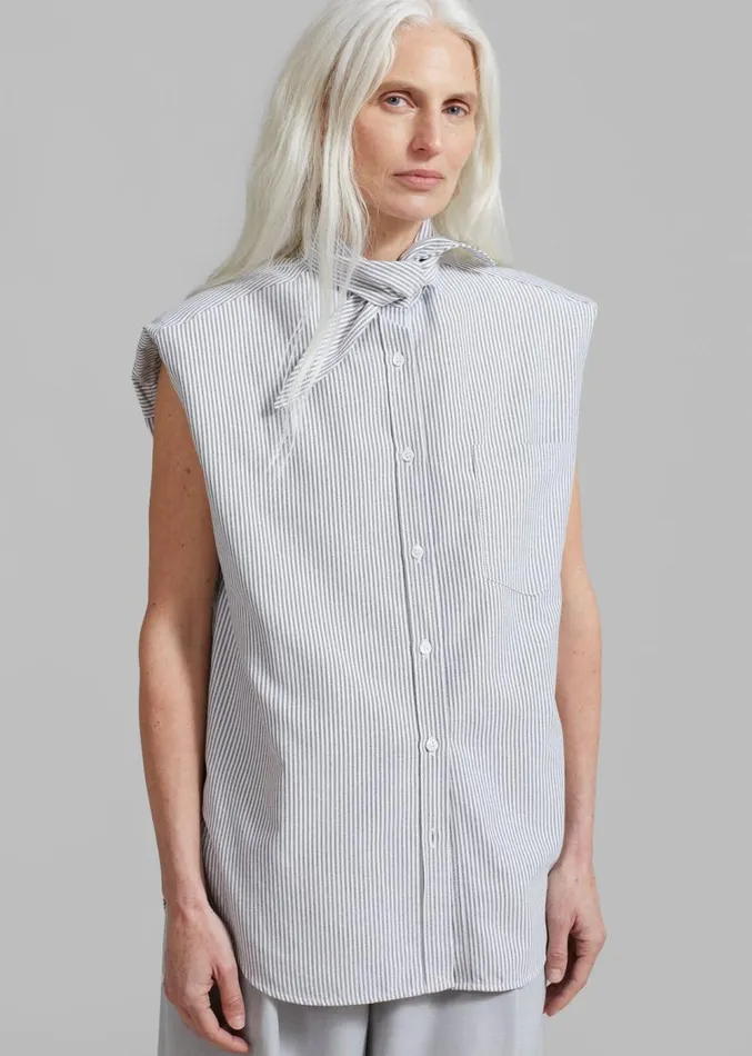 The Frankie Shop Aiden Long Collar Shirt 8211 Grey Stripe Women Clothing