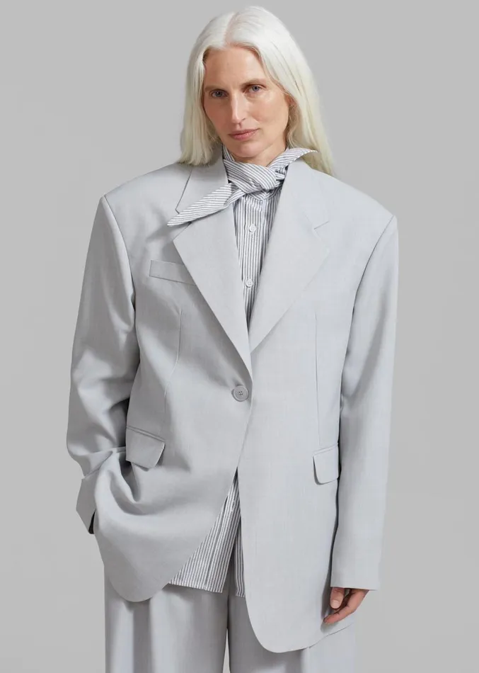 The Frankie Shop Aiden Long Collar Shirt 8211 Grey Stripe Women Clothing