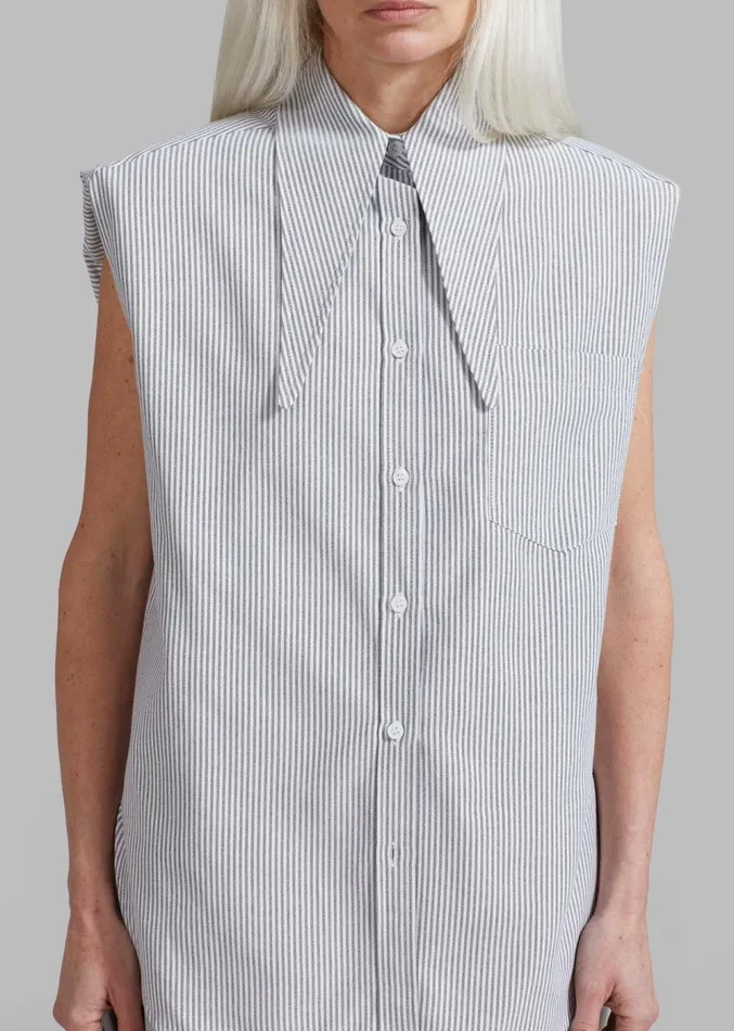 The Frankie Shop Aiden Long Collar Shirt 8211 Grey Stripe Women Clothing