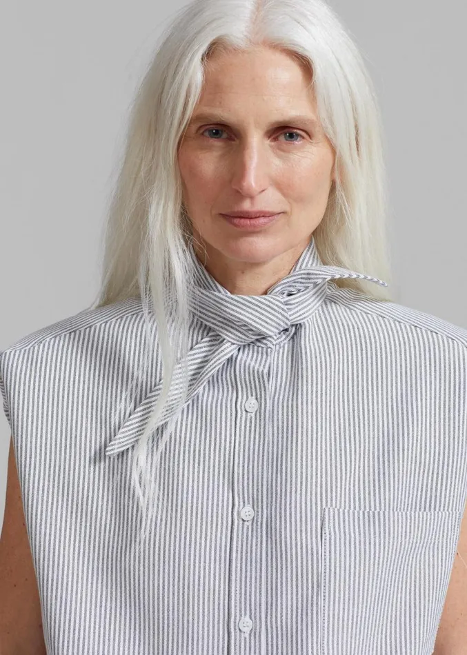 The Frankie Shop Aiden Long Collar Shirt 8211 Grey Stripe Women Clothing