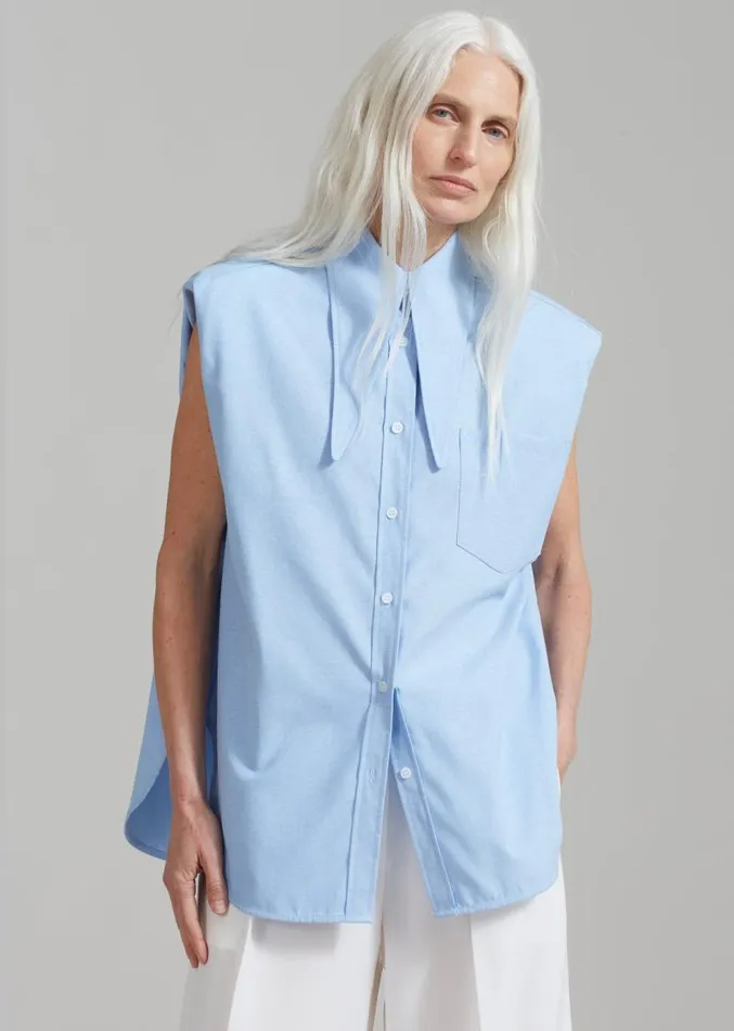 The Frankie Shop Aiden Long Collar Shirt 8211 Light Blue Women Clothing