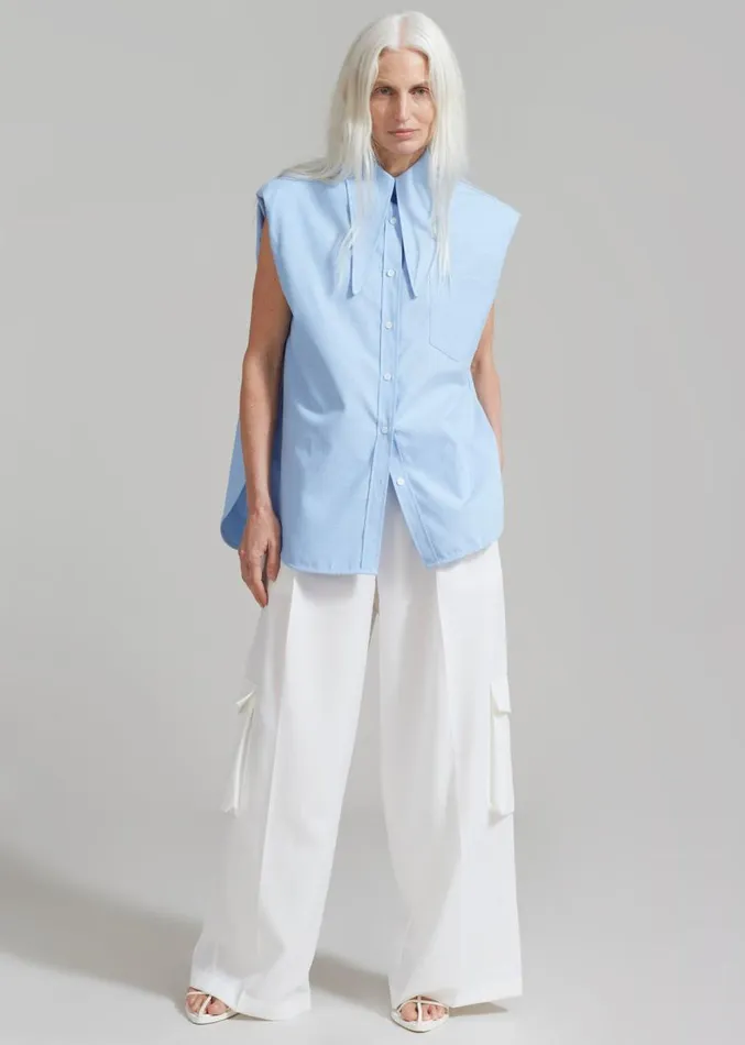 The Frankie Shop Aiden Long Collar Shirt 8211 Light Blue Women Clothing