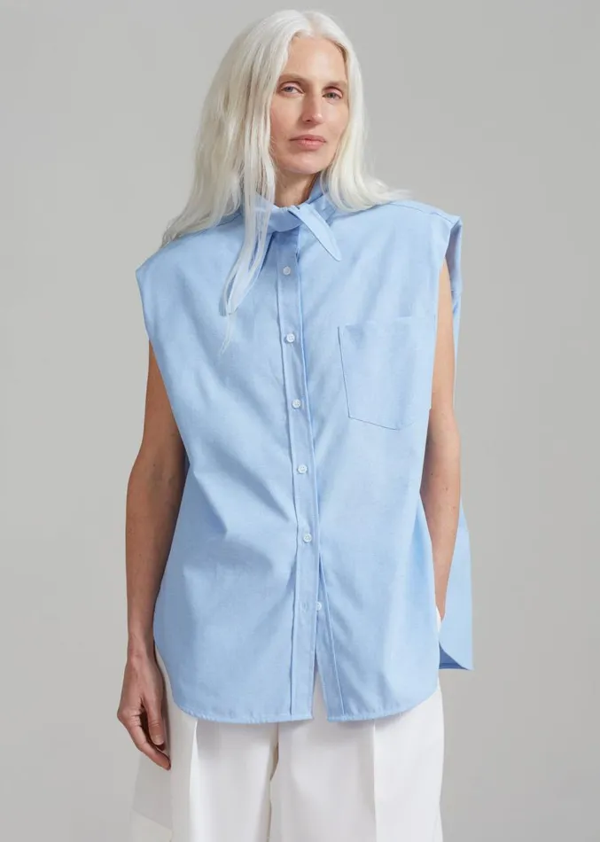 The Frankie Shop Aiden Long Collar Shirt 8211 Light Blue Women Clothing