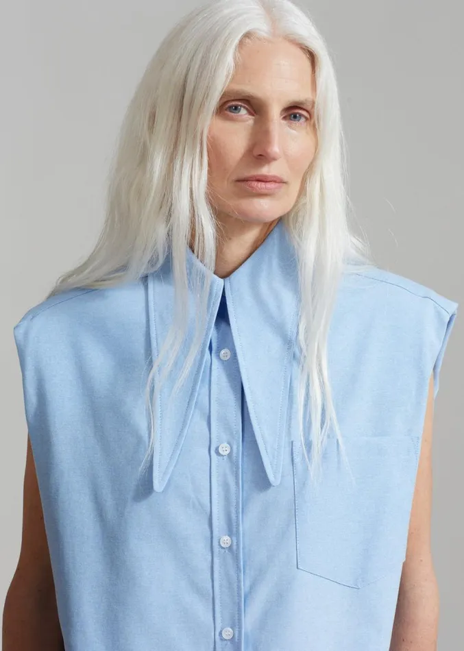 The Frankie Shop Aiden Long Collar Shirt 8211 Light Blue Women Clothing