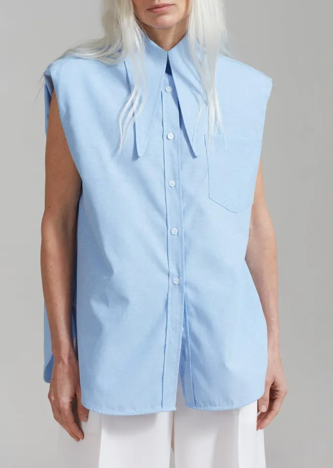 The Frankie Shop Aiden Long Collar Shirt 8211 Light Blue Women Clothing