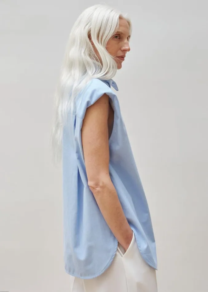 The Frankie Shop Aiden Long Collar Shirt 8211 Light Blue Women Clothing