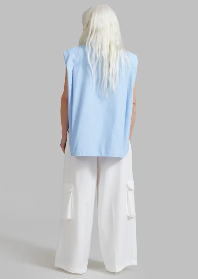The Frankie Shop Aiden Long Collar Shirt 8211 Light Blue Women Clothing
