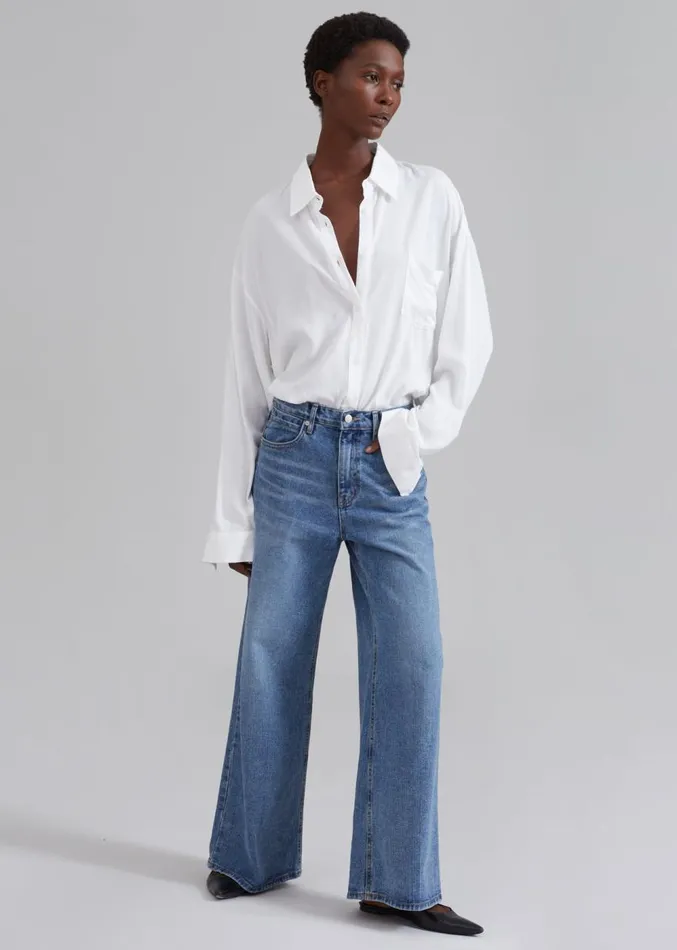 The Frankie Shop Amsterdam Wide Jeans 8211 Medium Wash Women Bottoms