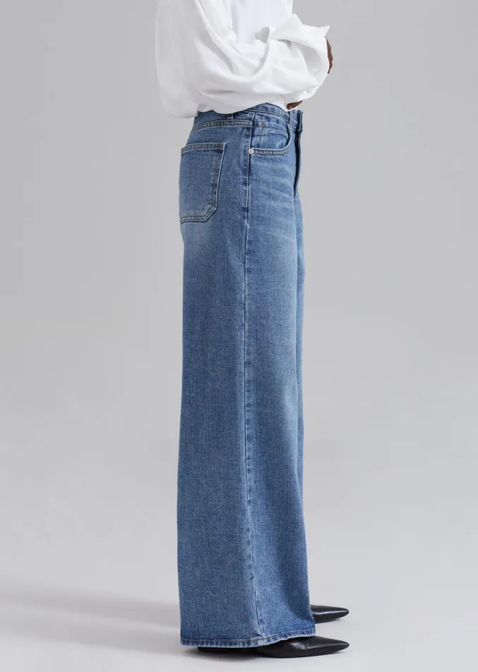 The Frankie Shop Amsterdam Wide Jeans 8211 Medium Wash Women Bottoms