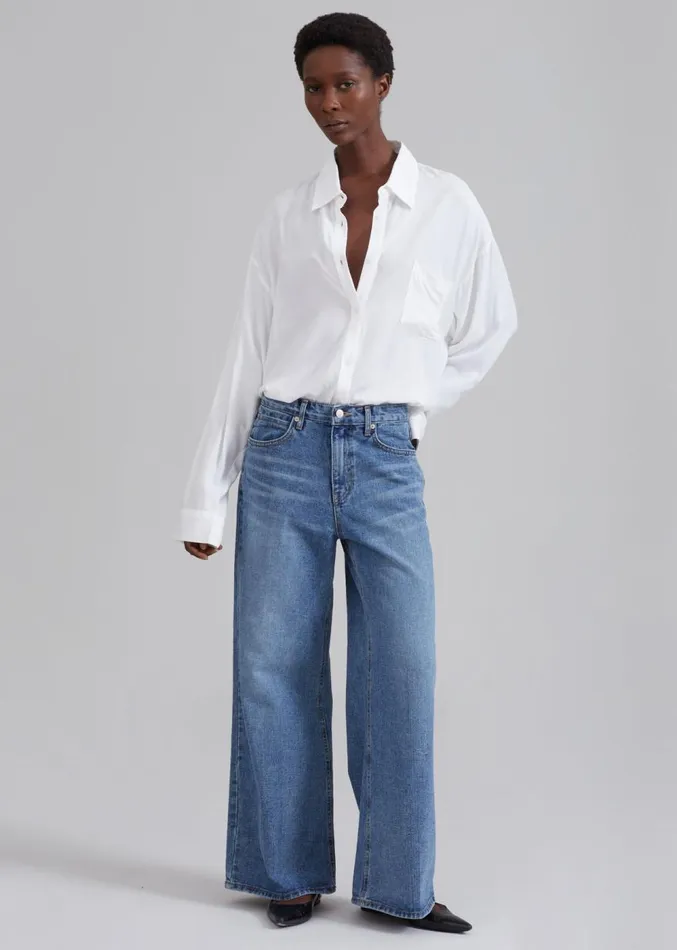 The Frankie Shop Amsterdam Wide Jeans 8211 Medium Wash Women Bottoms