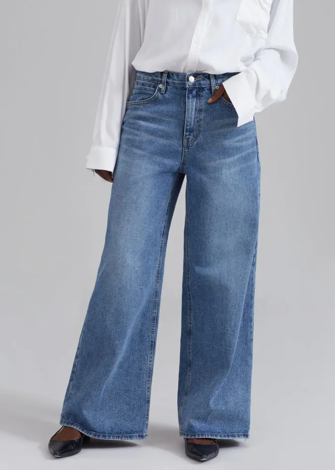 The Frankie Shop Amsterdam Wide Jeans 8211 Medium Wash Women Bottoms