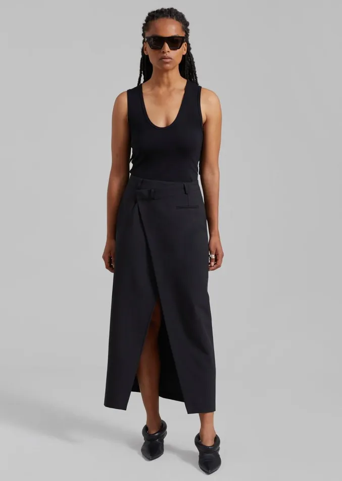 The Frankie Shop Annabel Asymmetric Midi Skirt 8211 Black Women Clothing