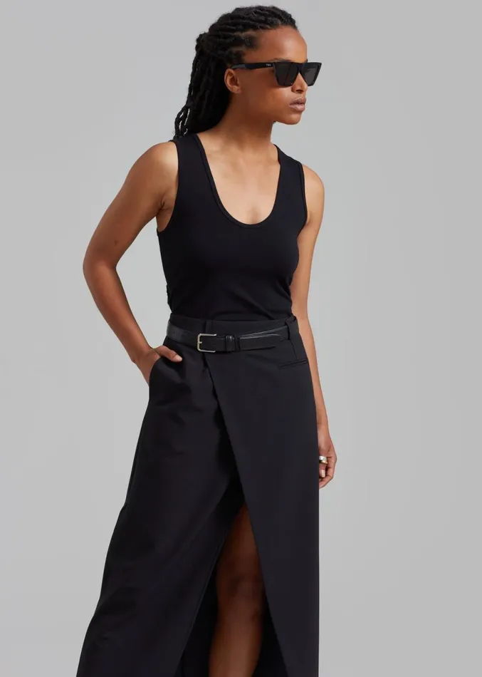 The Frankie Shop Annabel Asymmetric Midi Skirt 8211 Black Women Clothing