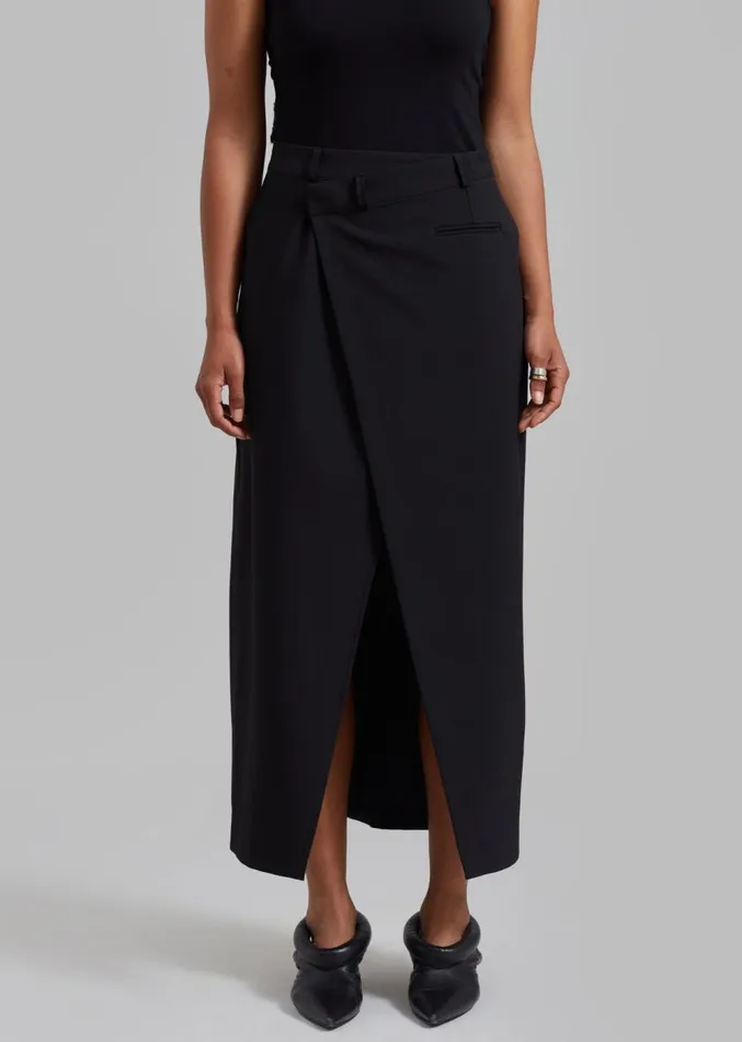 The Frankie Shop Annabel Asymmetric Midi Skirt 8211 Black Women Clothing