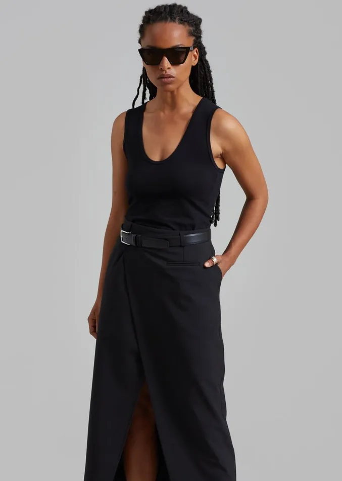 The Frankie Shop Annabel Asymmetric Midi Skirt 8211 Black Women Clothing