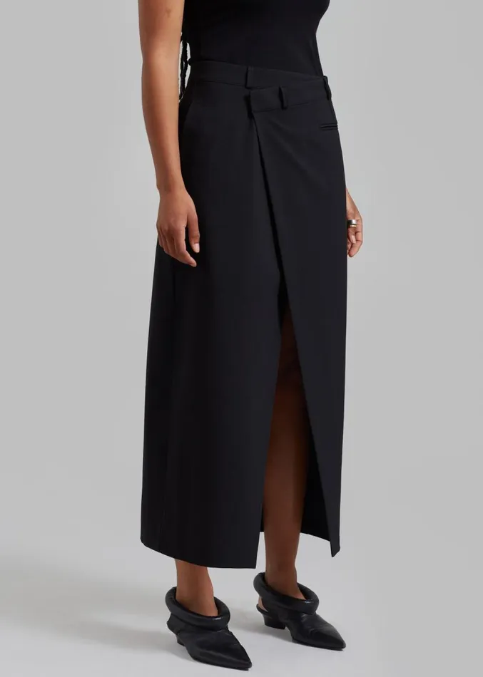 The Frankie Shop Annabel Asymmetric Midi Skirt 8211 Black Women Clothing
